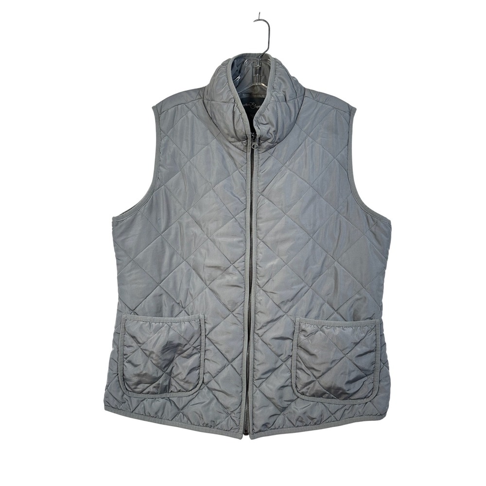 Market & Spruce‎ Grey Quilted Zip Up Vest Mock Neck WECSH004 Womens XL